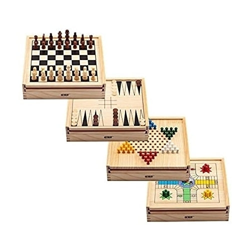 9-in-1 Wooden ChessCheckersBackgammonChinese CheckersDominoesTic-tac-ToeLudoPlaying Cardsand Poker Dices Game Combo Set Image 1