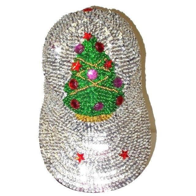 Sequin Baseball Cap Silver with Christmas Image 1
