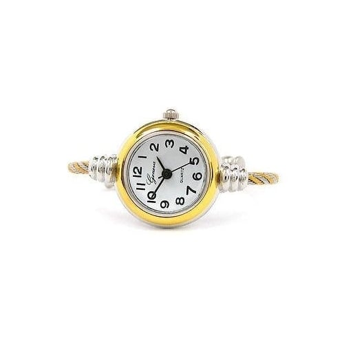 Two Tone Gold Silver Geneva Cable Band Ladies Bangle Watch Image 2