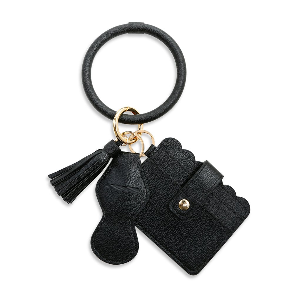 Pu Card Holder Id Bag Bracelet Key Ring Image 8