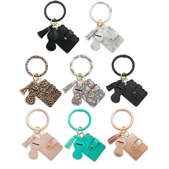 Pu Card Holder Id Bag Bracelet Key Ring Image 10