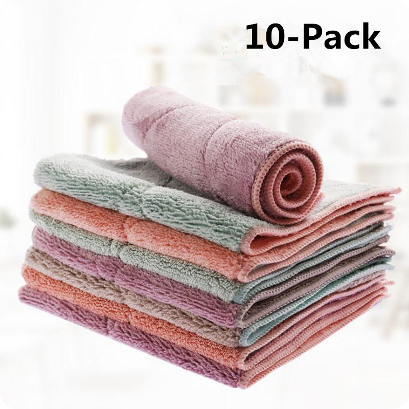 10-Pack Kitchen Dishcloth Thickened Absorbent Color Random Image 1