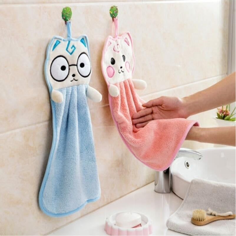 2-Pack Cute Thick Hanging Hand Towel Wipe Pink Blue Image 1