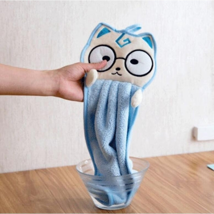 2-Pack Cute Thick Hanging Hand Towel Wipe Pink Blue Image 3