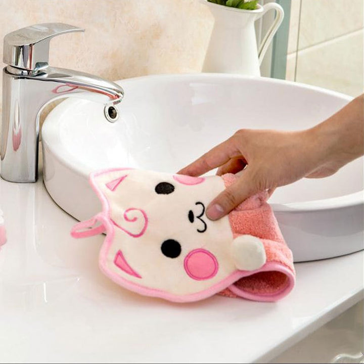 2-Pack Cute Thick Hanging Hand Towel Wipe Pink Blue Image 4