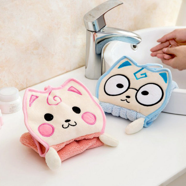 2-Pack Cute Thick Hanging Hand Towel Wipe Pink Blue Image 6