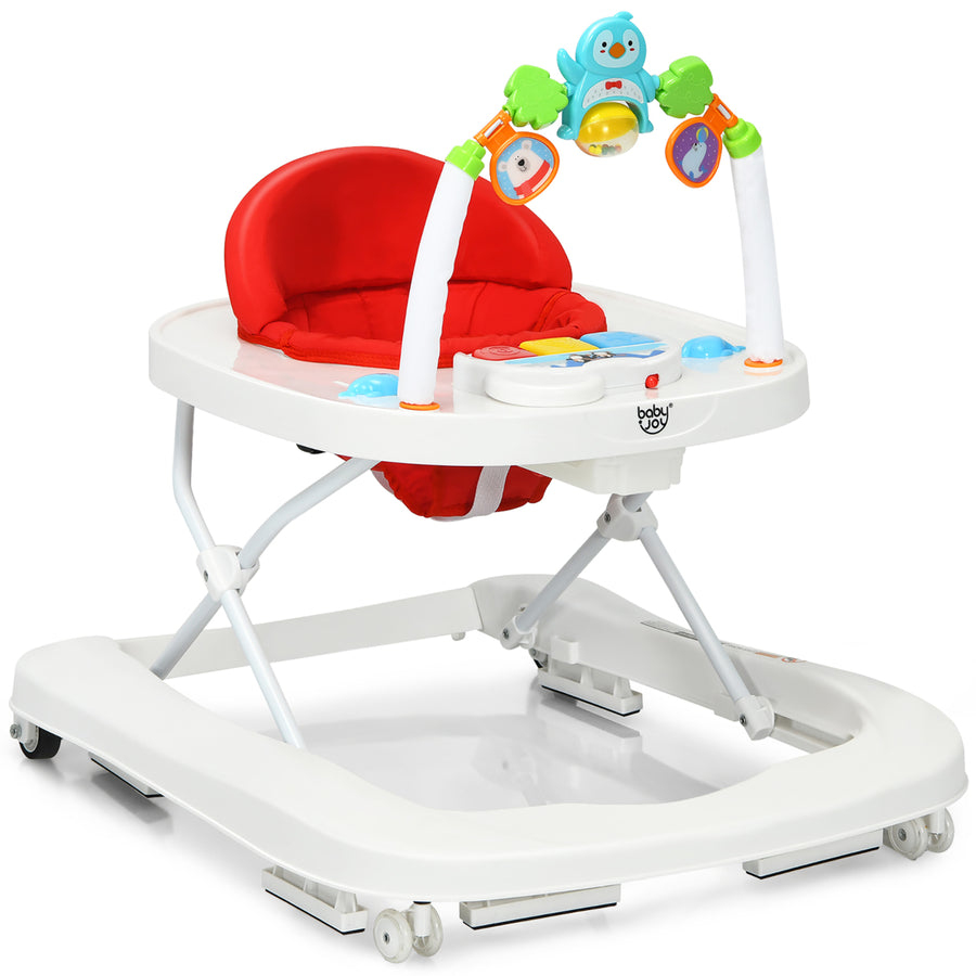 Babyjoy 2-in-1 Foldable Baby Walker with Adjustable Heights and Detachable Toy Tray Blue/Grey/Red Image 1