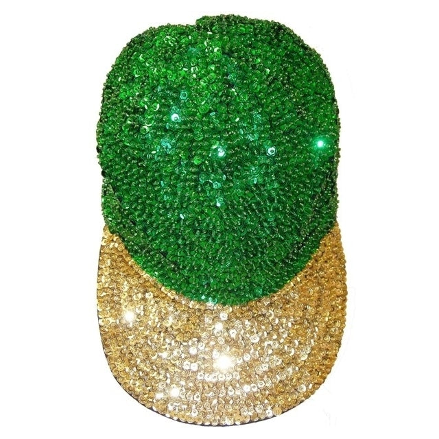 Sequin Baseball Cap Emerald Green w/Gold Brim Image 1