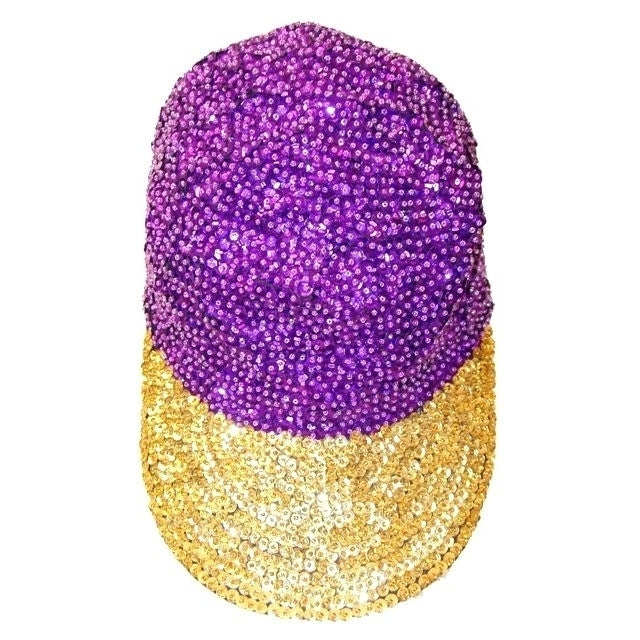 Sequin Baseball Cap Purple w/Gold Brim Image 1