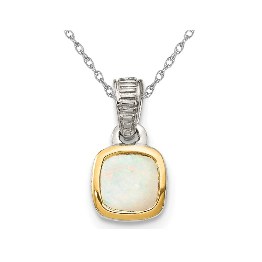 2/5 Carat (ctw) Lab Created Opal Pendant Necklace in Sterling Silver with 14K Accentwith Chain Image 1