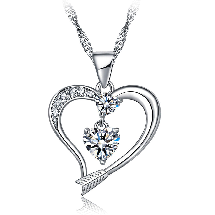 14k White Gold Plated Cubic Zirconia Arrow Love Heart Pendant necklace for Women Image 1
