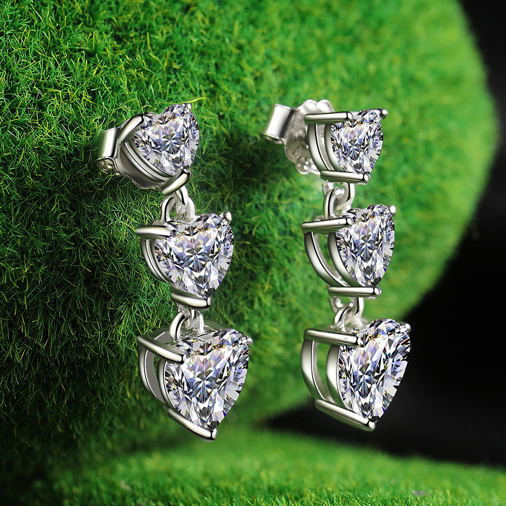 .925 Sterling Silver Heart Shape Cubic Zirconia Dangle Stud Earring Image 2