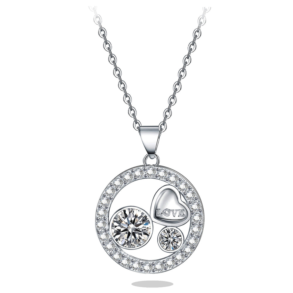 14k White Gold Plated Cubic Zirconia Family Love Pendant Necklace for Women Image 2