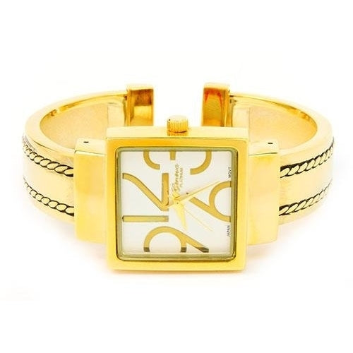 Gold Square Dial with Oversized HoursStitch Style Bangle Cuff Watch for Women Image 2