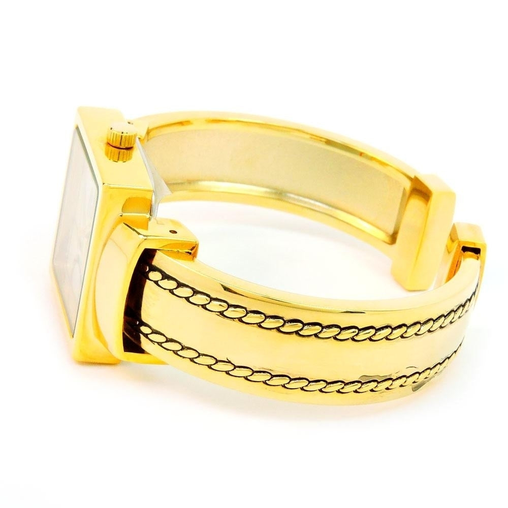 Gold Square Dial with Oversized HoursStitch Style Bangle Cuff Watch for Women Image 3