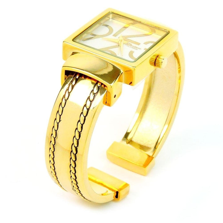 Gold Square Dial with Oversized HoursStitch Style Bangle Cuff Watch for Women Image 4