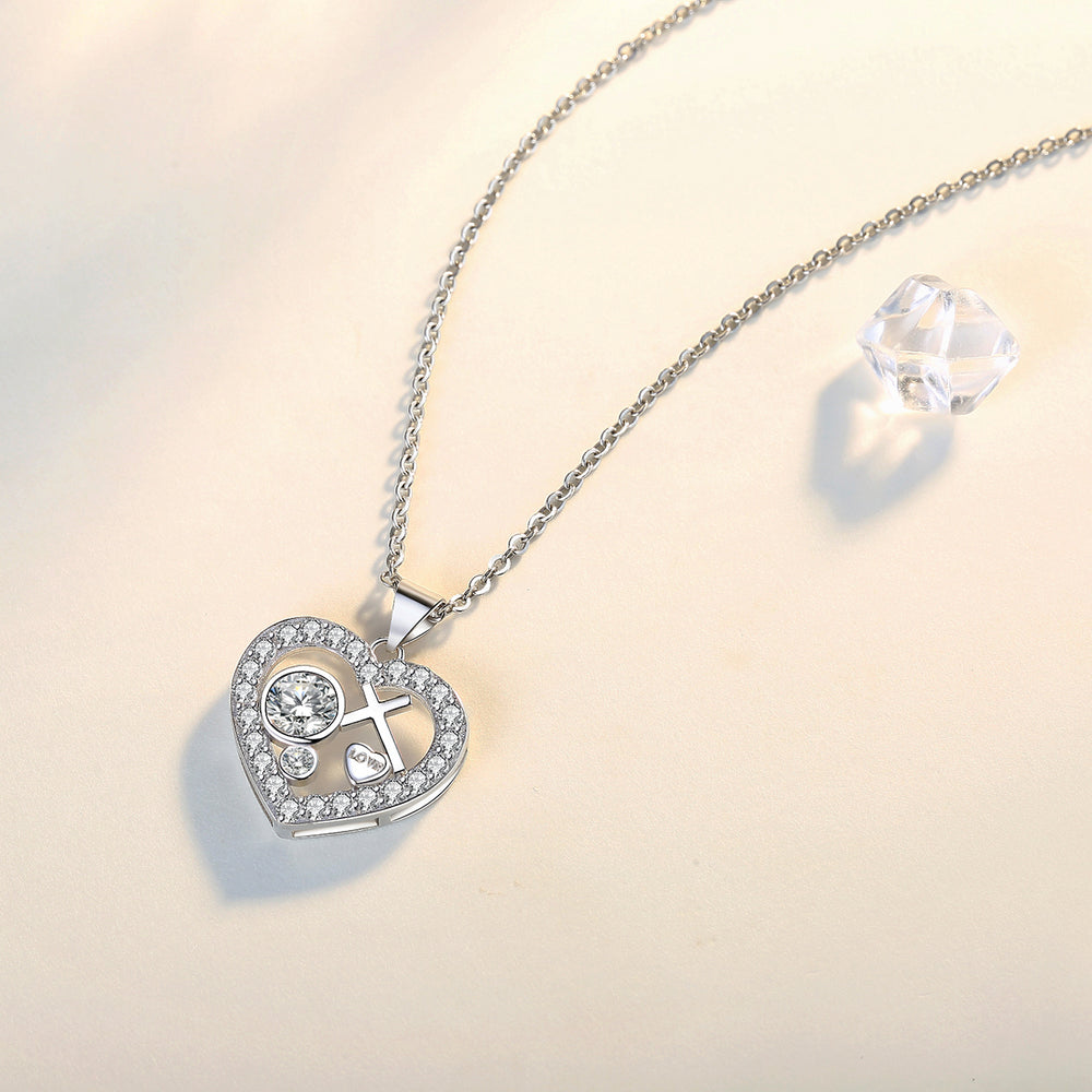 14k White Gold Plated Cross Love Heart Pendant Necklace for Women Image 2