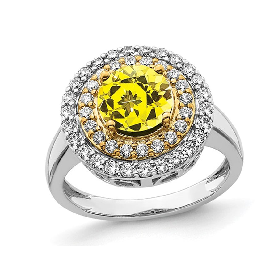 1.50 Carat (ctw) Lab-Created Yellow Sapphire Halo Ring in 14K White Gold with Lab-Grown Diamonds Image 1