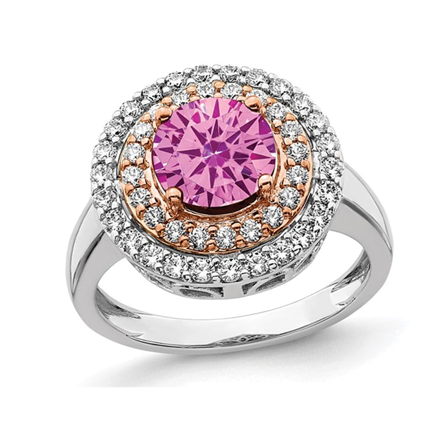 1.50 Carat (ctw) Lab-Created Pink Sapphire Halo Ring in 14K White Gold with Lab-Grown Diamonds Image 1