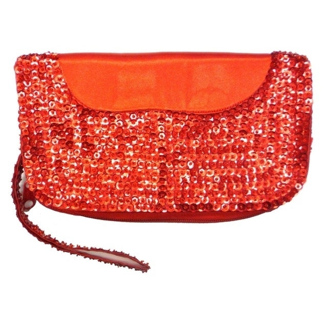 Sequin Wallet Purse w/Zipper Closure Red Image 1