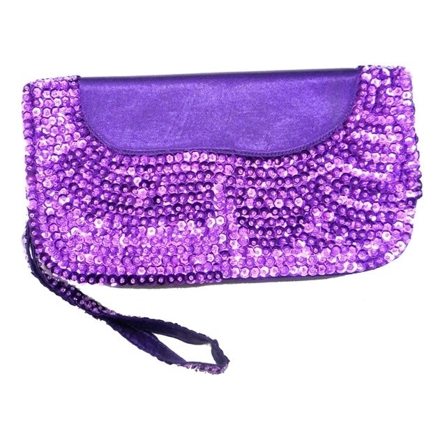 Sequin Purse Purple w/Zipper Closure Image 1