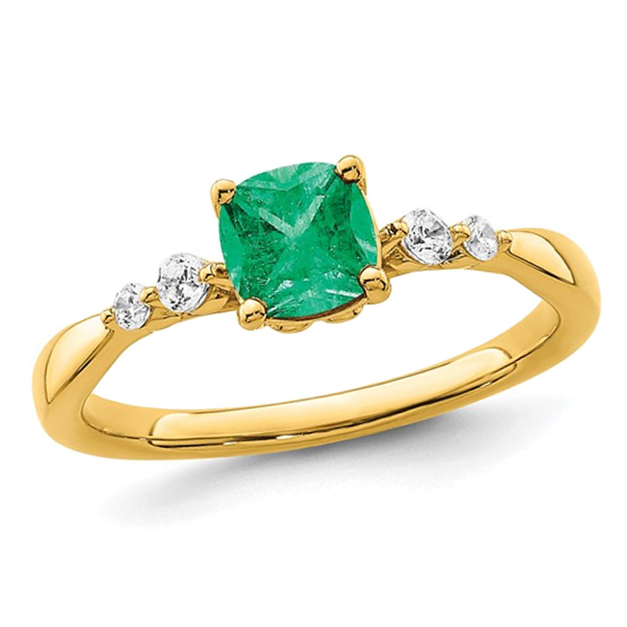 1/2 Carat (ctw) Emerald Ring in 14K Yellow Gold with Diamonds Image 1