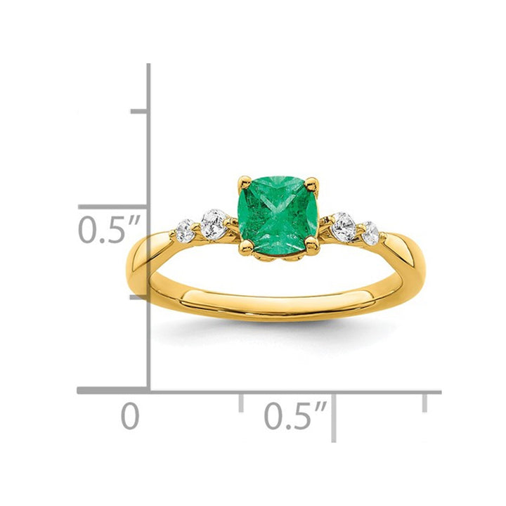 1/2 Carat (ctw) Emerald Ring in 14K Yellow Gold with Diamonds Image 3