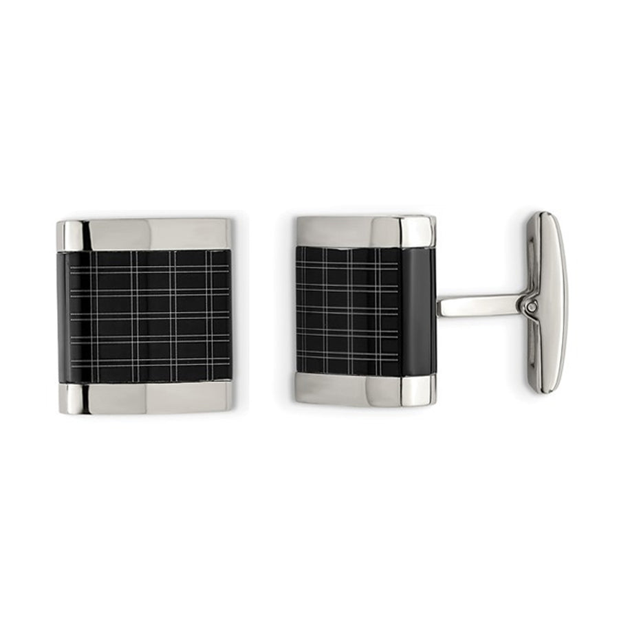Mens Polished Laser Design Square Grid Cufflinks in Stainless Steel Image 1