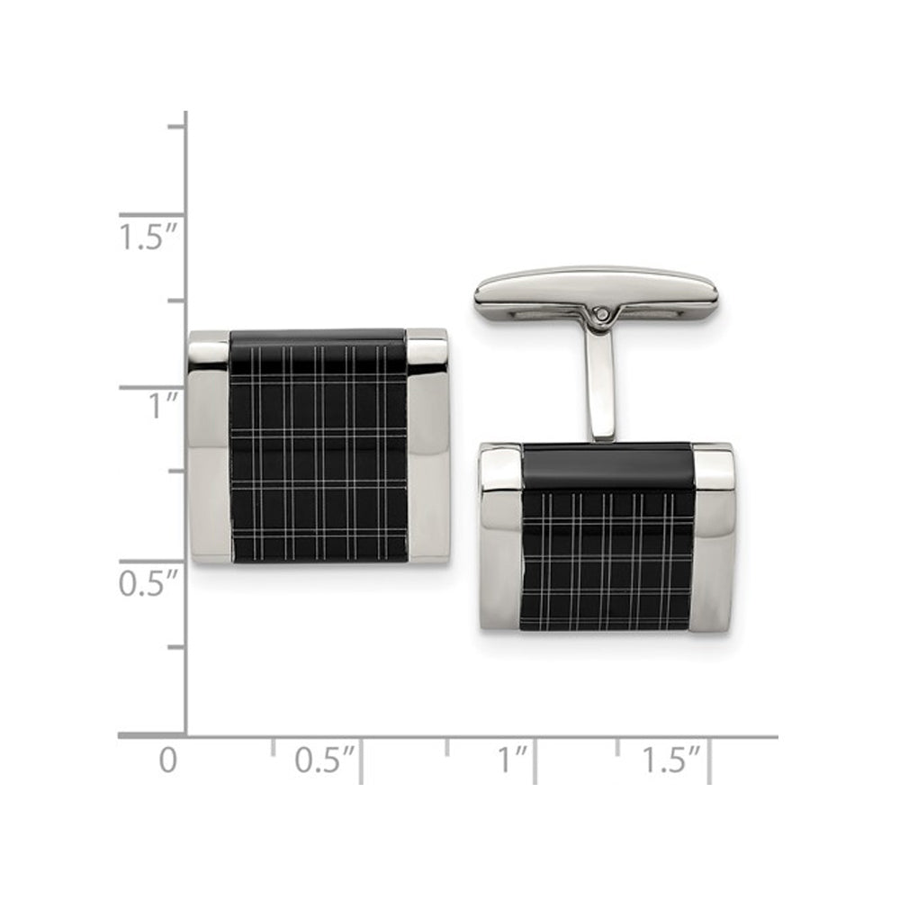 Mens Polished Laser Design Square Grid Cufflinks in Stainless Steel Image 2