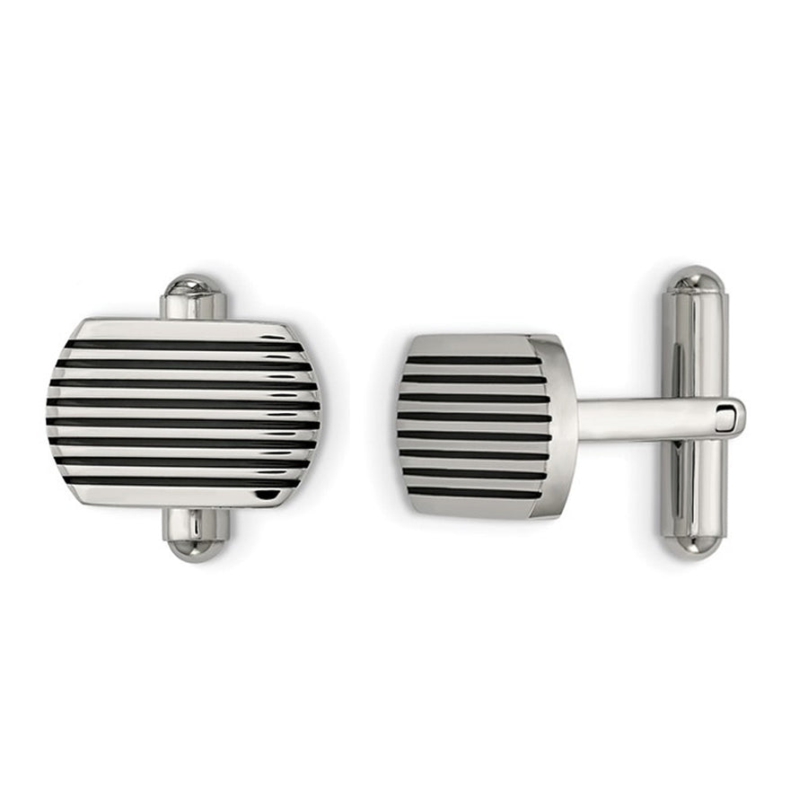 Mens Polished Striped Cuff Links in Stainless Steel Image 1