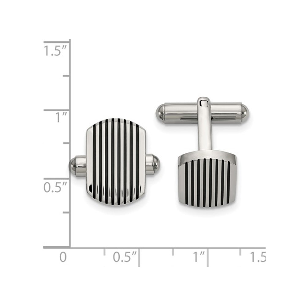 Mens Polished Striped Cuff Links in Stainless Steel Image 2