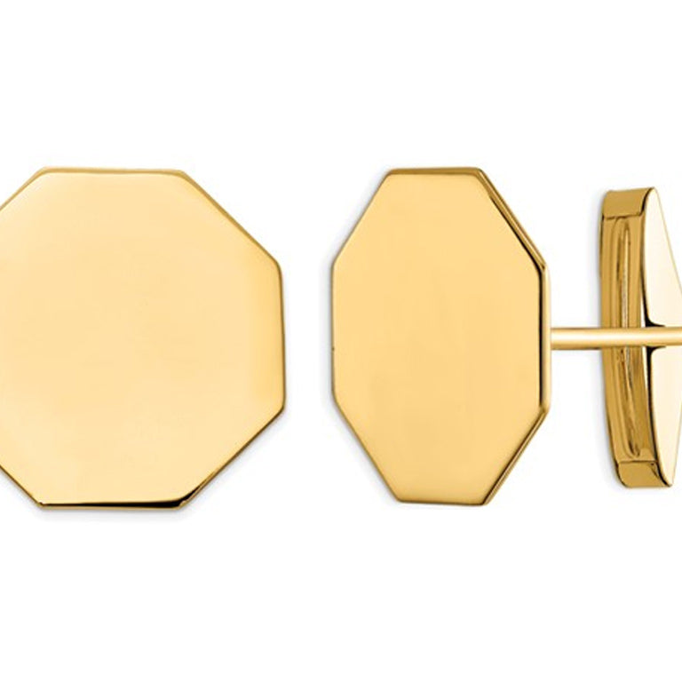 Mens Octagonal Polished Cuff Links in 14K Yellow Gold Image 1