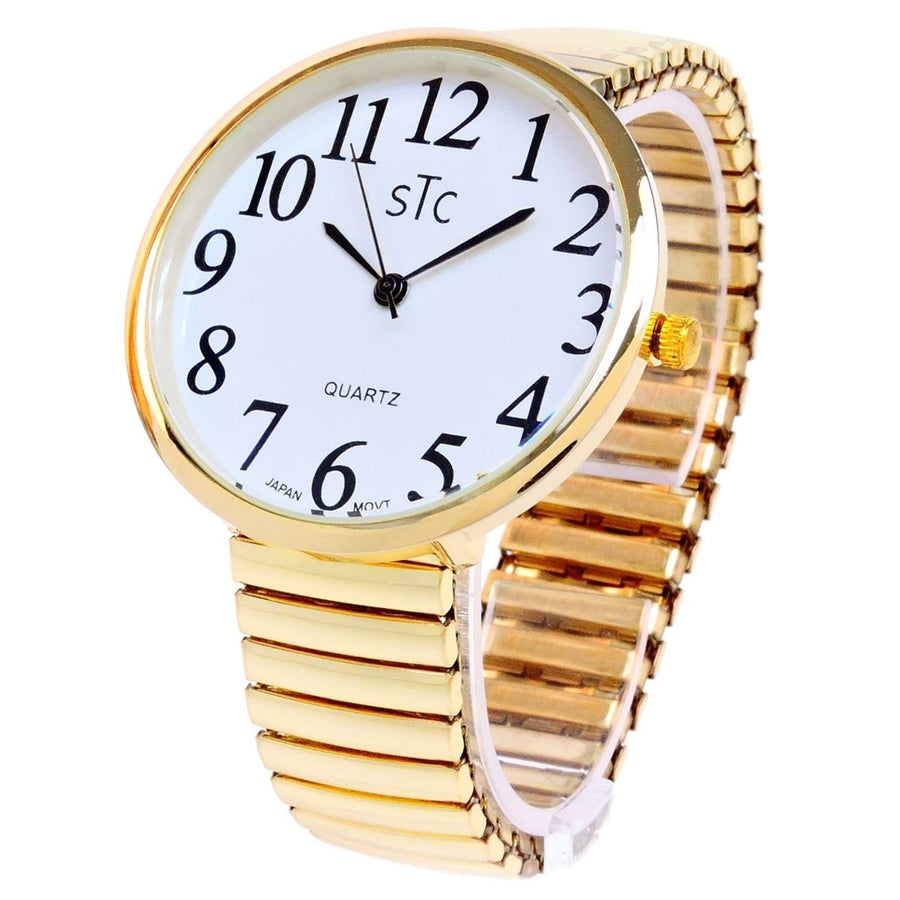 STC Gold Super Large Face Easy to Read Stretch Band Watch NIB Image 1