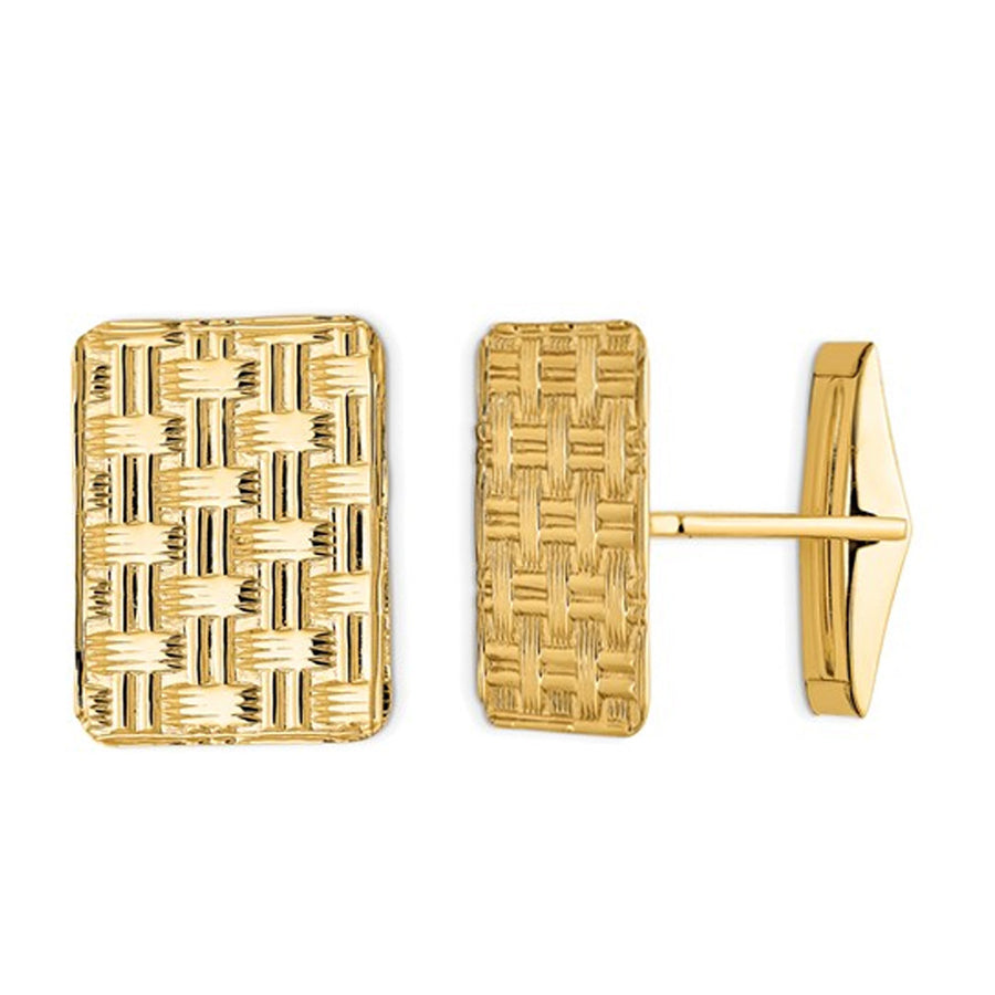 Mens Basketweave Textured Cuff-Links in 14K Yellow Gold Image 1