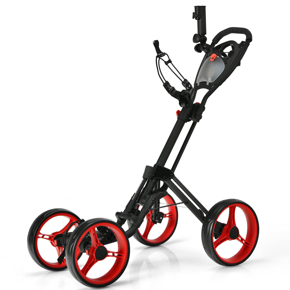4 Wheels Folding Golf Push Cart W/ Adjustable Handle Foot Brake Image 2