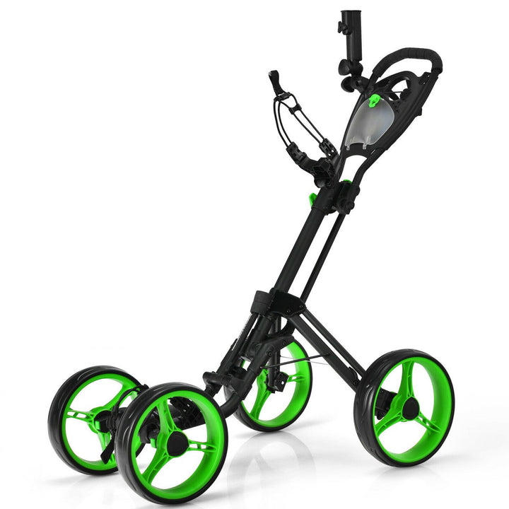 4 Wheels Folding Golf Push Cart W/ Adjustable Handle Foot Brake Image 1