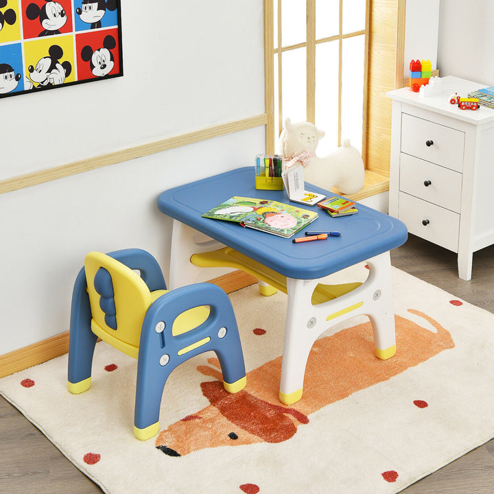 Kids Dinosaur Table and Chair Set Activity Study Desk w/ Building Blocks Image 3