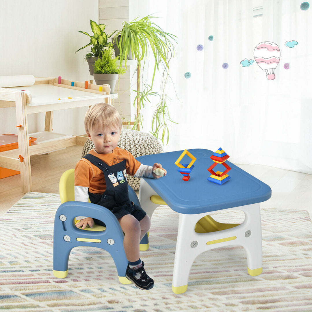 Kids Dinosaur Table and Chair Set Activity Study Desk w/ Building Blocks Image 4