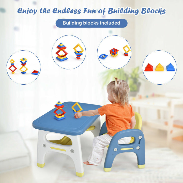 Kids Dinosaur Table and Chair Set Activity Study Desk w/ Building Blocks Image 9