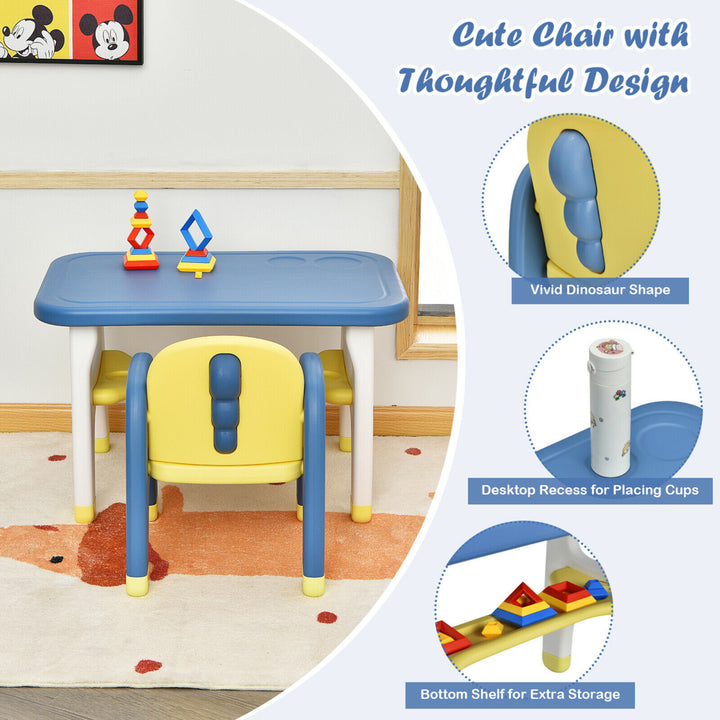Kids Dinosaur Table and Chair Set Activity Study Desk w/ Building Blocks Image 10