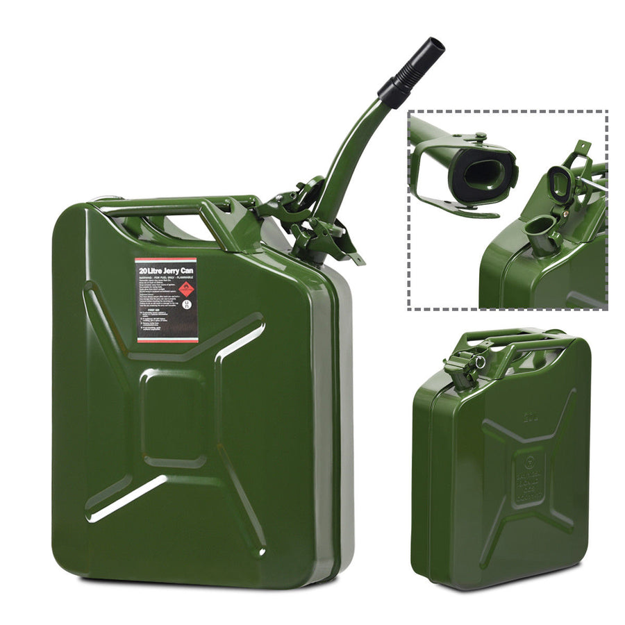 5 Gallon 20L Jerry Fuel Can Steel Gas Container Emergency Backup w/ Spout Green Image 1