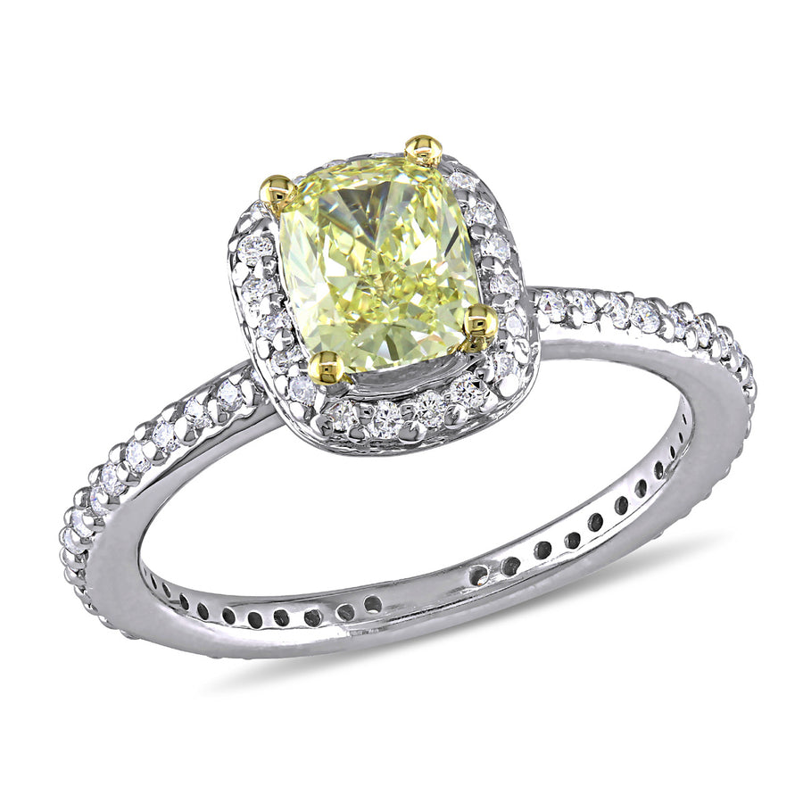 1 1/3 Carat (ctw G-H-ISI1-SI2) Yellow Diamond Halo Engagement Ring in 14K White Gold Image 1