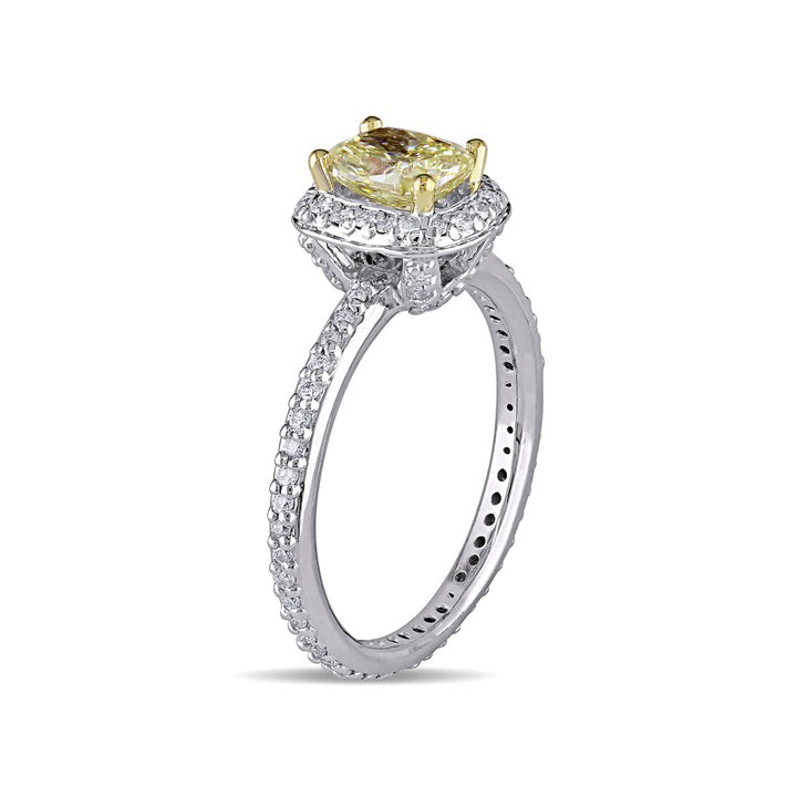 1 1/3 Carat (ctw G-H-ISI1-SI2) Yellow Diamond Halo Engagement Ring in 14K White Gold Image 3
