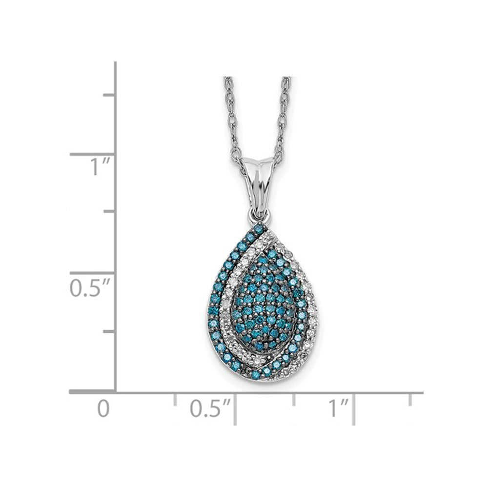 1/2 Carat (ctw) Blue and White Diamond Drop Pendant Necklace in 14K White Gold with Chain Image 2