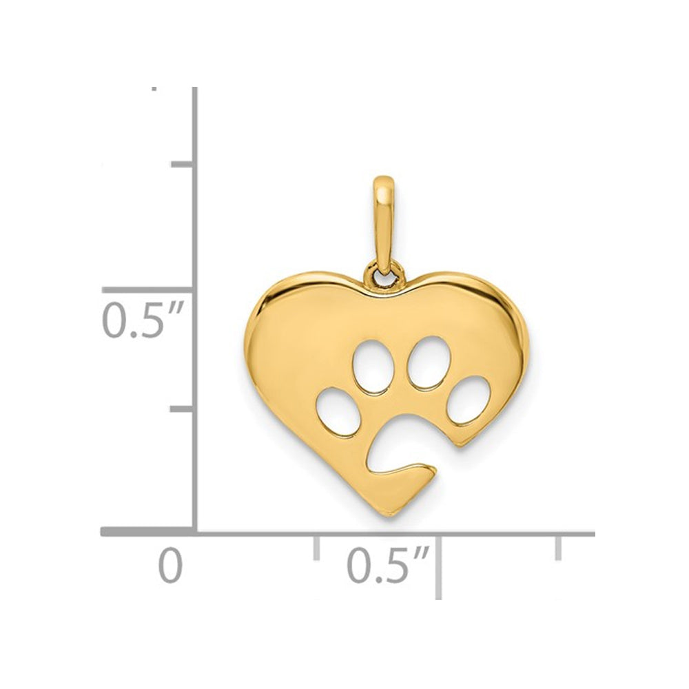 14K Yellow Gold Polished Heart with Paw Print Pendant Necklace with Chain Image 2
