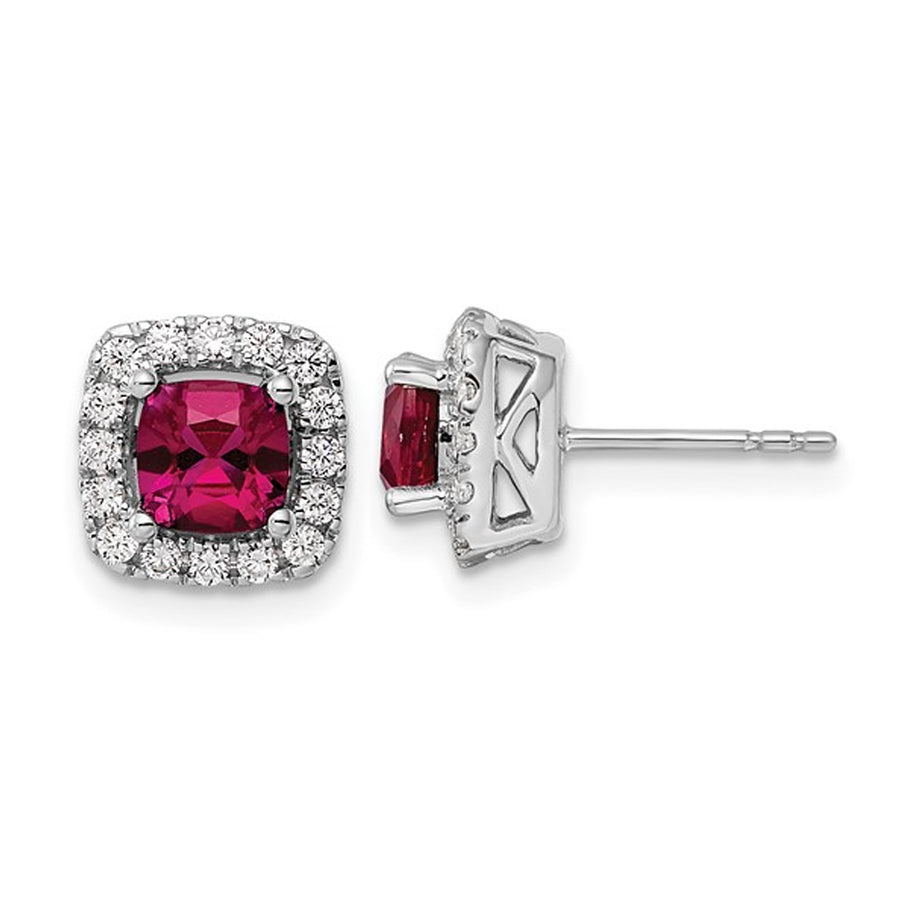 1.30 Carat (ctw) Lab-Created Ruby Earrings in 14K White Gold with Lab-Grown Diamonds 1/8 Carat (ctw) Image 1