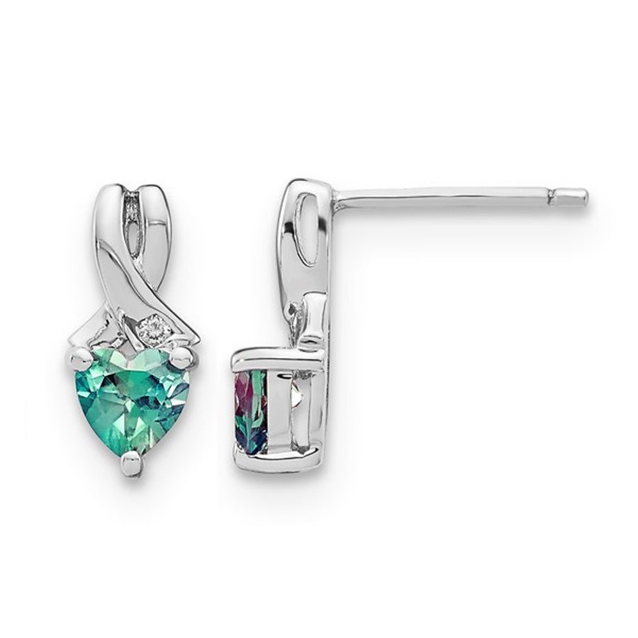 1.40 Carat (ctw) Lab-Created Alexandrite Heart Earrings in Sterling Silver Image 1
