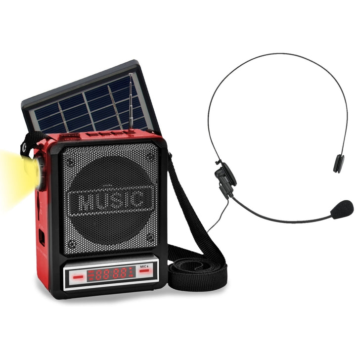 Technical Pro Solar Powered Rechargeable Bluetooth Speaker w Wired Headset Mic and Flash Light FM Radio LED Rechargeable Image 4