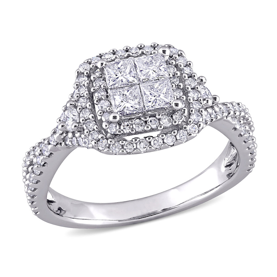 0.95 Carat (ctw H-II2-I3) Princess-Cut Diamond Infinity Halo Engagement Ring in 10K White Gold Image 1