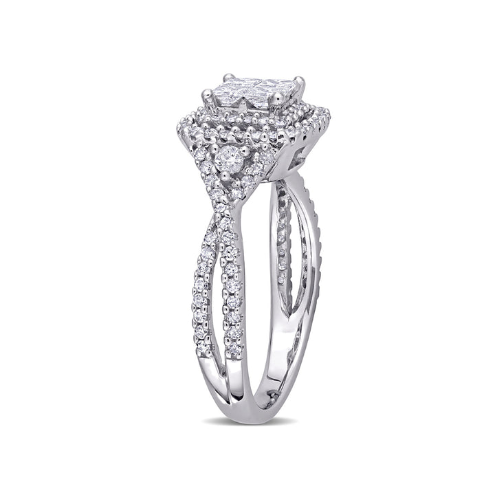 0.95 Carat (ctw H-II2-I3) Princess-Cut Diamond Infinity Halo Engagement Ring in 10K White Gold Image 3